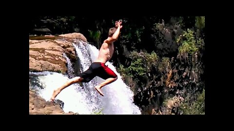 In this adrenaline-pumping video, we invite you to witness an incredible feat - a jump from the height of a mesmerizing waterfall! Brace yourself as we capture the heart-pounding moments of this daring adventure.
