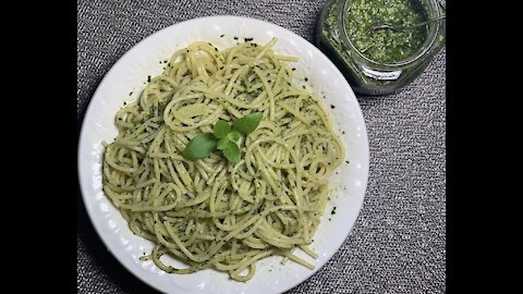 Nut-Free Basil Pesto made with 5 ingredients in a food processor