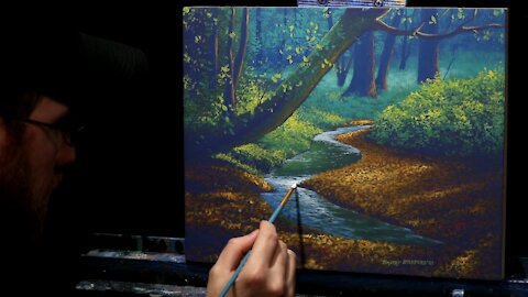 Acrylic Landscape Painting of a Forest Stream - Time Lapse - Artist Timothy Stanford