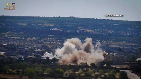 Al Qaeda terrorists bombing a village in Idlib