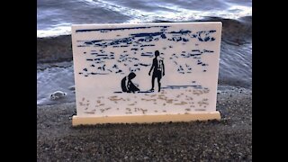 Kids on Beach 3D Printed Silhouette