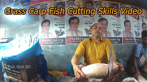 Grass Carp Fish Cutting Skills In Fish Cutting Market-Grass Carp Fish-Fish Wall BD