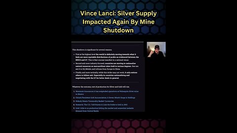 #VinceLanci #Silver Supply Impacted Again By Mine Shutdown