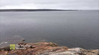 Calm waters and grey skies in Newfoundland