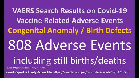 808 Congenital / Birth Defects Reported to VAERS as covid-19 vaccine related adverse events w/deaths