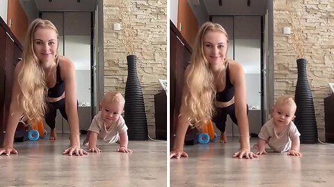 Strong Baby Wants To Plank Like His Mommy