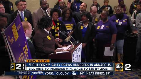 Hundreds rally in Annapolis for the "Fight for 15"