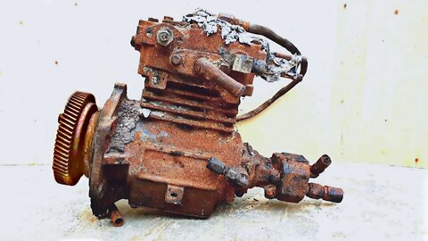 Restoration air compressor on burnt truck | Restore reuse rusty old compressor of American truck
