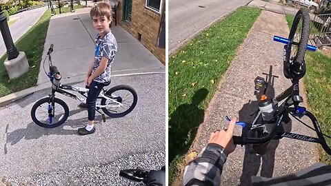 Kind-hearted Biker Helps Kid With His Bike In A Wholesome Act