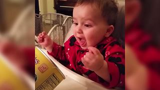 Funny Tot Boy Growls Out Of Happiness When He Sees His Favorite Snack Food