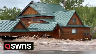 Footage shows floodwaters ripping through homes in Red Lodge, Montana