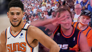 Devin Booker Looks For & Finds ‘Suns In 4’ Fan Who Knocked Out Nuggets Fan In Viral Fight Video