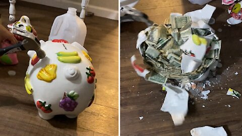 Girl breaks piggy bank after two years, and the result is totally satisfying