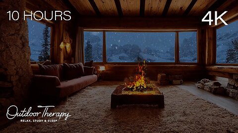 STAY WARM in your COZY CABIN with a BLIZZARD OUTSIDE || Crackling Fire Ambience with Wind & Snow