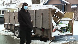 KC residents say snow plow driver damaged truck, trailer