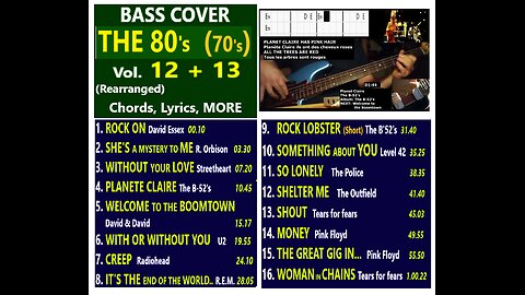 Bass cover THE 80's (70's) Vol. 12-13 (Rearranged) _ Chords, Lyrics, MORE
