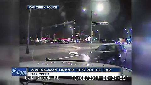 Wrong way driver slams into Oak Creek police car
