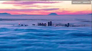 ‘Mar’ de nuvens cobre a cidade de Vancouver