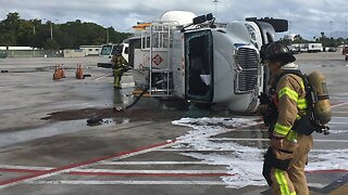 Fuel truck overturns at Palm Beach International Airport