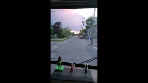 Driving towards the sunset in our 1973 Winnebago Brave D18.