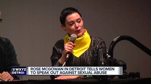 Rose McGowan in Detroit tells women to speak out against sexual abuse