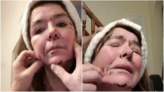 This grandma got a facial mask stuck to her face