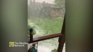 Hail falls thick as rain during intense storms