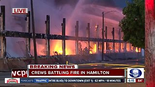 Crews evacuate homes near massive warehouse fire in Hamilton