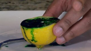 Experiments with Elissia: Making a lemon volcano