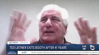 Ted Leitner exits the Padres broadcast booth