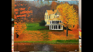 Painting Progress Stills: Autumn House on the Lake