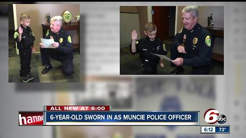 6-year-old Muncie boy becomes honorary police officer, practices writing traffic tickets