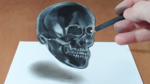 Drawing a levitating 3D crystal skull