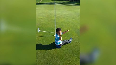 Cute Kid Golfs By His Own Rules