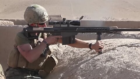 Marine sniper engages enemy with Barrett M107 .50 cal rifle