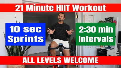 Spin Class 🚴🏻 21 Minute Indoor Cycle HIIT Workout - 10 Second Sprints