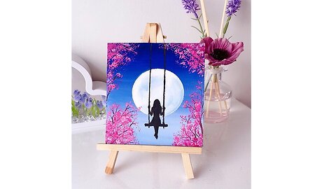 Easy Painting Technique || Alone Girl swinging in the beautiful moonlit night || Painting