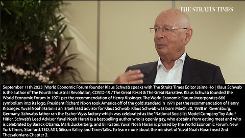 Klaus Schwab | "Who Masters the Fourth Industrial Revolution? What We Will See Is a Race for Leadership In the Fourth Industrial Revolution. We Will Have In November An Artificial Intelligence Meeting In San Francisco" - Klaus Schwab (9/11/2023)