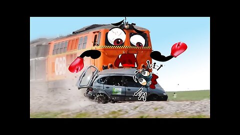 Train Crash | Monster Trains Crush Cars on Railroad | Fun with Learn