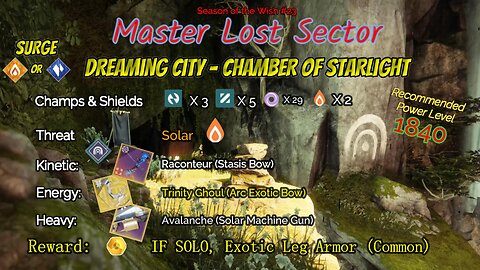 Destiny 2 Master Lost Sector: Dreaming City - Chamber of Starlight on my Solar Warlock 12-11-23