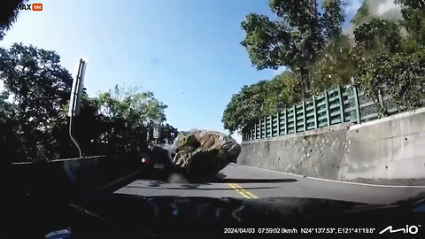 Wild Footage Shows A Massive Boulder Takes Out A Car During The Earthquake In Taiwan