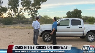 Cars hit by rocks while driving on I-19