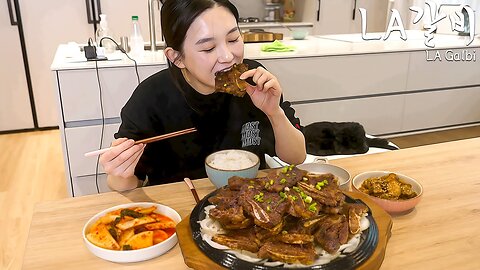 My favorite Real Yummy Korean style Marinated Grilled Beef Galbi, Radish Kimchi