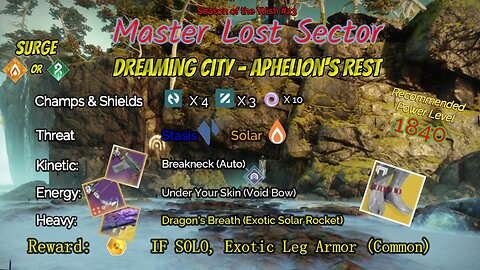 Destiny 2 Master Lost Sector: Dreaming City - Aphelion's Rest on my Solar Hunter 12-31-23