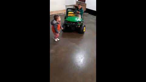 The boys driving their new john Deer