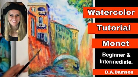 Claude Monet tutorial in watercolor - Venice Italy