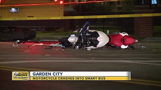 Motorcycle crashes into Smart Bus in Garden City