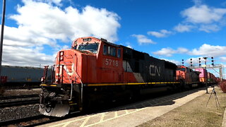 Intermodal Train CN 5718 & CN 2504 Engines In Ontario Apr 10 2022
