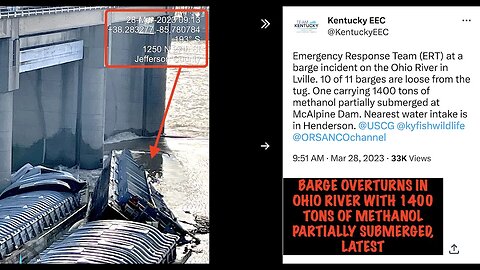 Barge Overturns in Ohio River with 1400 Tons of Methanol, Partially Submerged, Latest