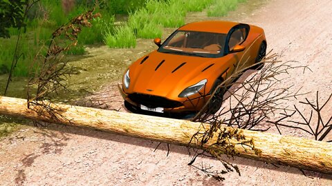 Aston Martin DB 11 vs Fallen Tree – BeamNG Drive